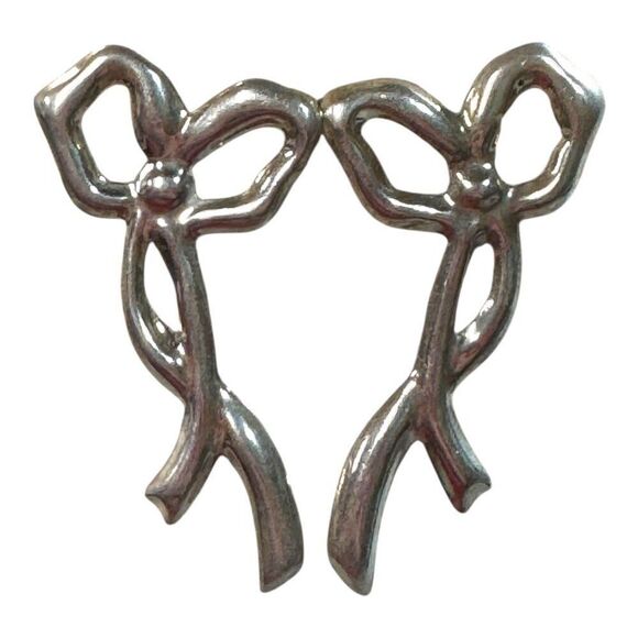 Taxco Jewelry - Vintage Taxco Mexico Sterling Silver 925 Bow Shaped Earrings 2" Long Statement